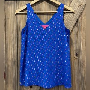 Lilly Pulitzer Florin Silk V-Neck XXS EUC
